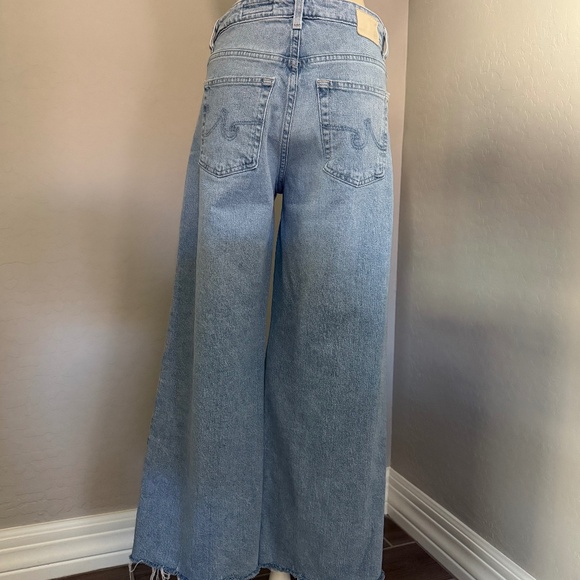 AG Saige Light Denim Wide Leg Cropped Raw Edge Jeans Size 28 - Picture 10 of 13
